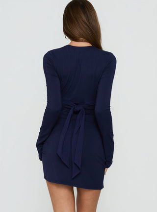 Madelon Long Sleeve Wrap Mini Dress Navy
