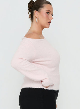 Selbey Fluffy Cinched Waist Off Shoulder Top Pink  Curve