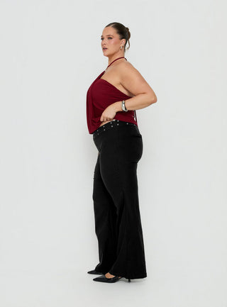 Yevina Eyelet Flare Pant Black Curve