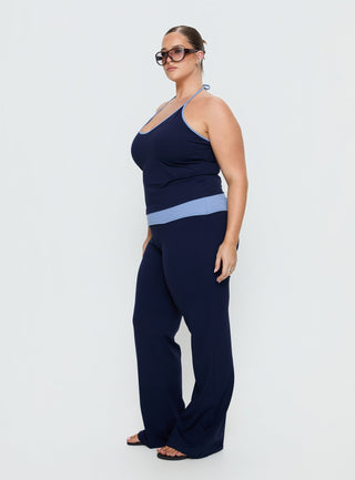 Kobee Jersey Flare Pants Navy  Light Blue Curve