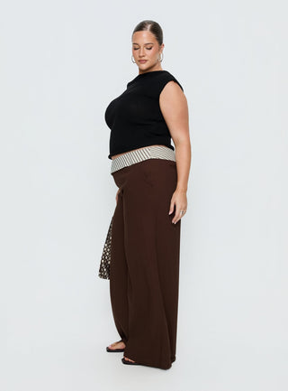 Past Life Fold Over Waistband Pant Brown  Stripe Curve