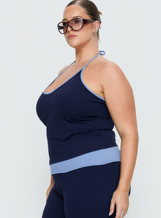 Kobee Jersey Halter Top Navy  Light Blue Curve