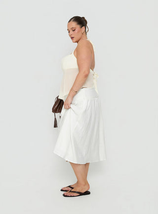 Heart Of Gold Linen Blend Midi Skirt White Curve