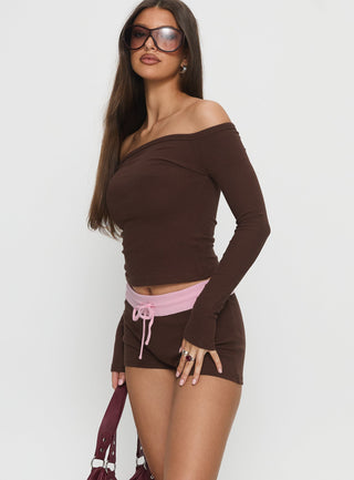 Baseline Rib Micro Shorts Brown  Pink