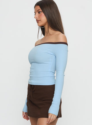 Baseline Off Shoulder Top Blue  Brown