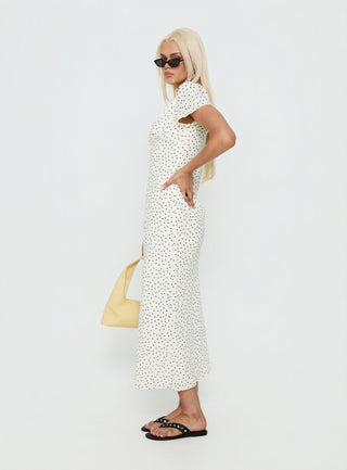 Mareiko V Neck Maxi Dress Cream Polka Dot