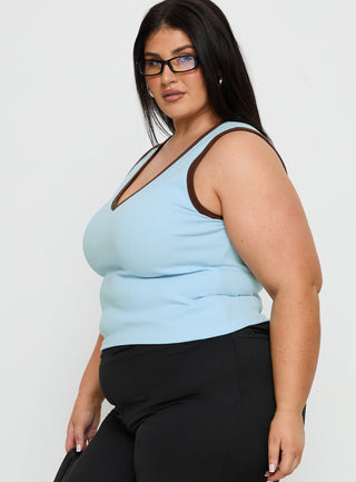Baseline V Neck Rib Tank Top Blue  Brown Curve