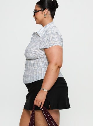 Cottesloe Blouse Top Blue Check Curve