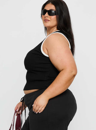 Baseline V Neck Rib Tank Top Black  White Curve