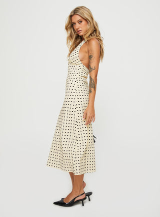 Kimbelle Halter Maxi Dress Cream  Polka Dot