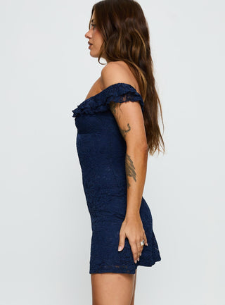 Anabeila Strapless Frill Mini Dress Navy
