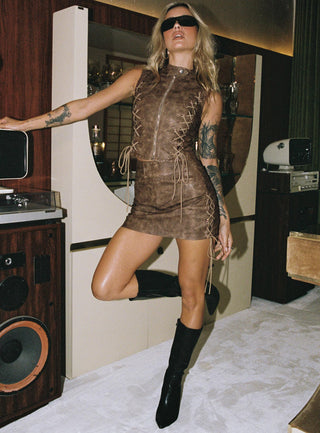 Ceejay Faux Leather Top Brown