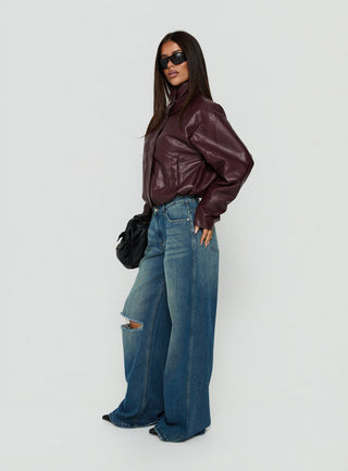 Ramos Low Rise Wide Leg Distressed Denim Jeans Dark Indigo
