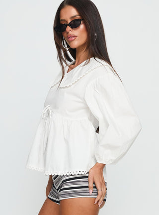 Narelle Deep Collar Blouse Top White