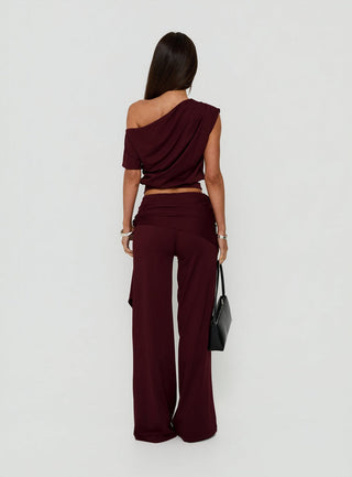 Hadlia Tie Waist Pants Burgundy