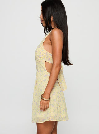 Rosamie Halter Mini Dress Cream  Floral