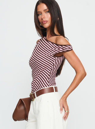 Ayviana One Shoulder Bodysuit Pink  Brown Stripe