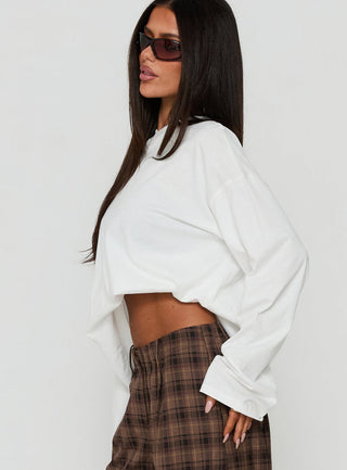 Settle Down Long Sleeve V Neck Top White