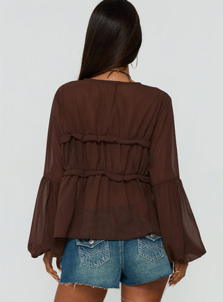 Chasing Sunsets Sheer Long Sleeve Top Chocolate