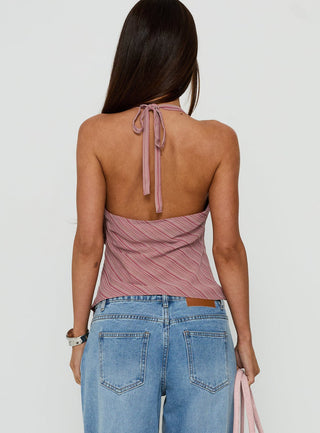 Geovana Plunge Neck Top Pink Stripe