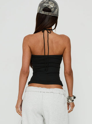 Charlottie Halter Keyhole Neckline Top Black