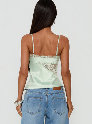 Annamari Lace Satin Cami Top Green