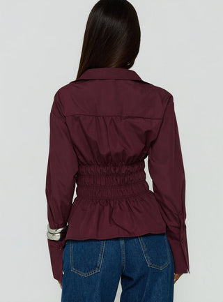 As You Are Shirred Button Up Top Cherry