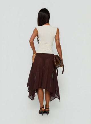 Asali Asymmetrical Midi Skirt Chocolate