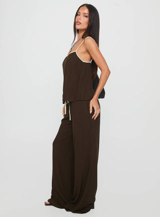 Nolei Contrast Pants Set Chocolate  White