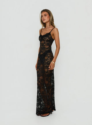 Rorah Sheer Lace Maxi Dress Black