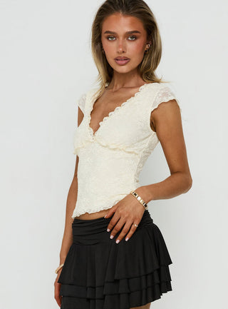 Azira Short Sleeve Frill Detail Top Cream
