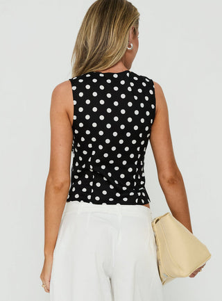 Dahlea Keyhole Sleeveless Top Black Polka Dot
