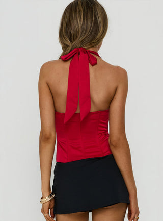 Gabriela Satin Halter Corset Top Red
