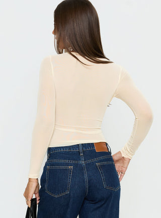 Victoire Long Sleeve Mesh Top Beige