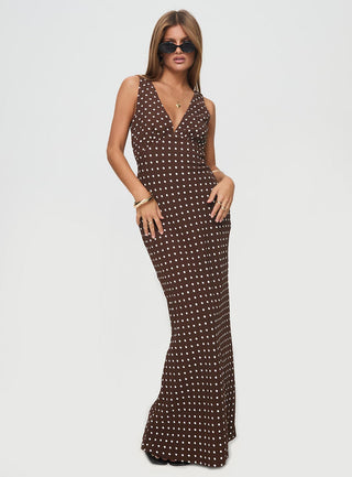 Nellie Maxi Dress Brown Polka Dot Tall