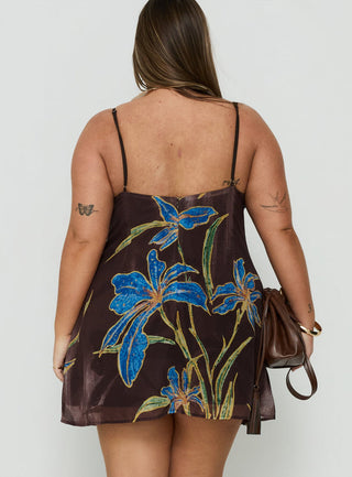 Isakaia Beaded Mini Dress Brown Floral Curve