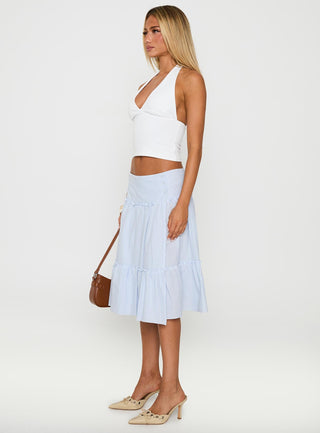 Cascades Low Rise Midi Skirt Blue  White Stripe