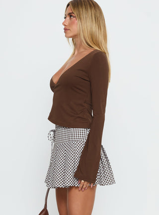 Nikoleta Pleat Mini Skirt Brown  White Check