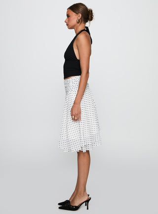 Evanescence Asymmetrical Midi Skirt White  Polka Dot