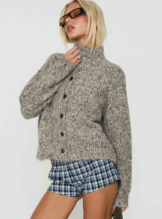 Faida Funnel Neck Knit Sweater Brown Speckle