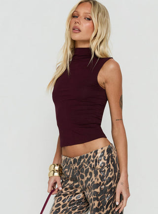 Istelle High Neck Sleeveless Top Plum