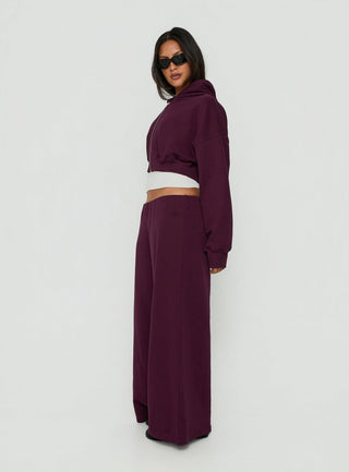 Kaeya Fleece Wide Leg Low Rise Pants Plum