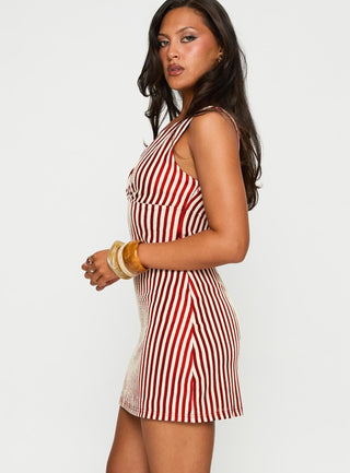 Daphney Plunge Mini Dress Red  Cream