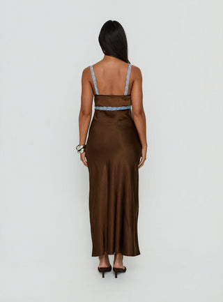 Carletta Lace Contrast Maxi Dress Brown / Blue