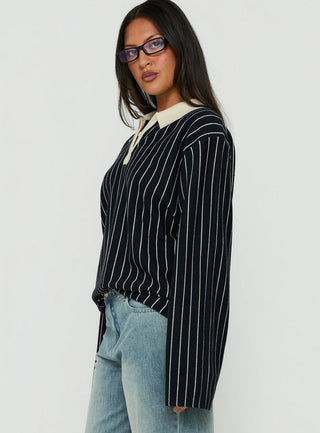 Boarders V Neck Polo Jumper Navy Stripe
