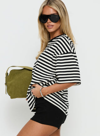 Settle Down Short Sleeve Top Black  White Stripe