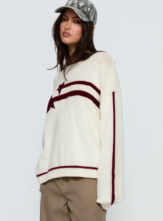 Star Track Graphic Jumper Cream  Red