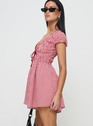 Wescott Gingham Playsuit Red  White