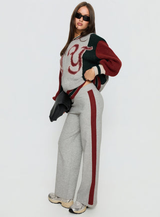 Brandyce Straight Leg Knit Pants Grey  Red