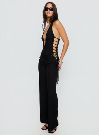Riane Lace Up Pants Black
